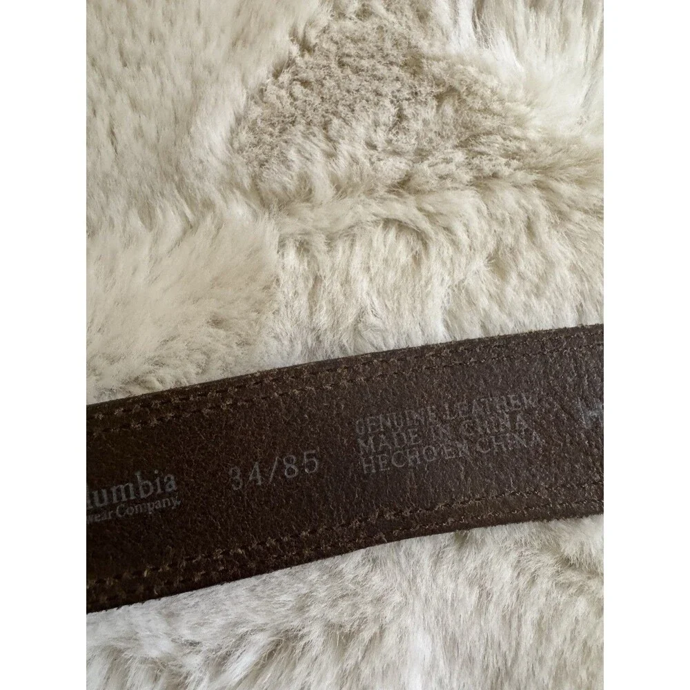 Columbia Men's Belt Size 34 Brown Leather Brass Tone Buckle 1.5